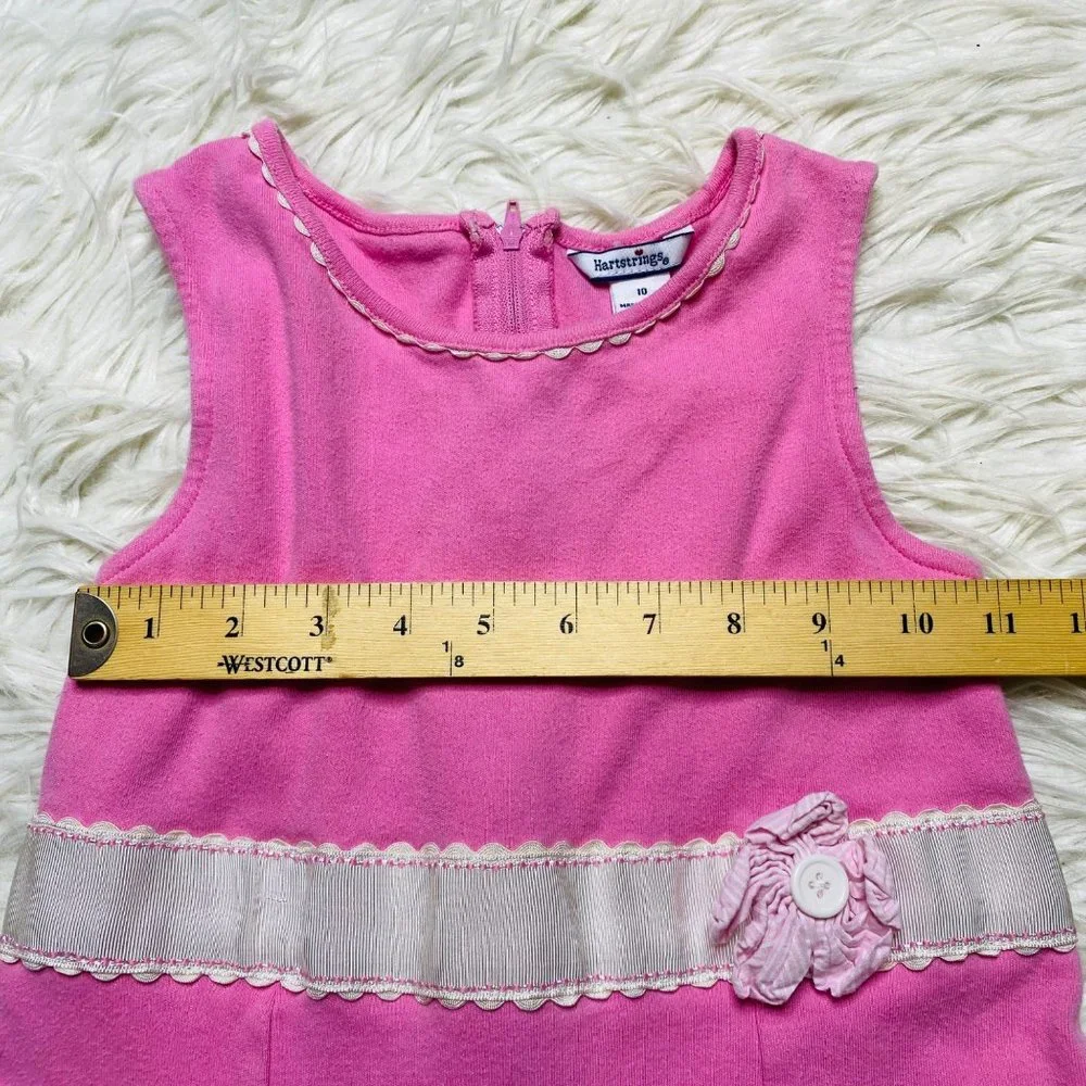Hartstrings‎ Girls Knit A-Line Tank Dress Pink Ribboned Flower Waist Size 10